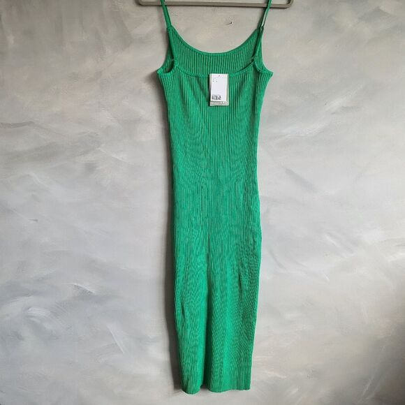 H&M Ribbed Kelly Green Midi Body Con Dress Size L NWT - Picture 2 of 9